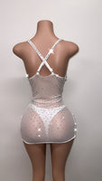 “Don’t get it twisted” White bling transparent dress