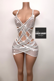 “Don’t get it twisted” White bling transparent dress