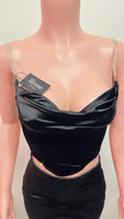 Medium Satin corset style rhinestone diamond bling strap top