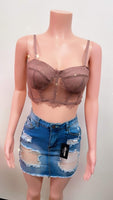 Tan/mocha lace corset style crop top